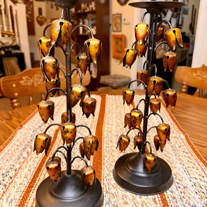 Set of Two Vintage Gilt Lily of The Valley Pillar Candle Holders