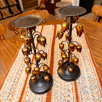 Set of Two Vintage Gilt Lily of The Valley Pillar Candle Holders