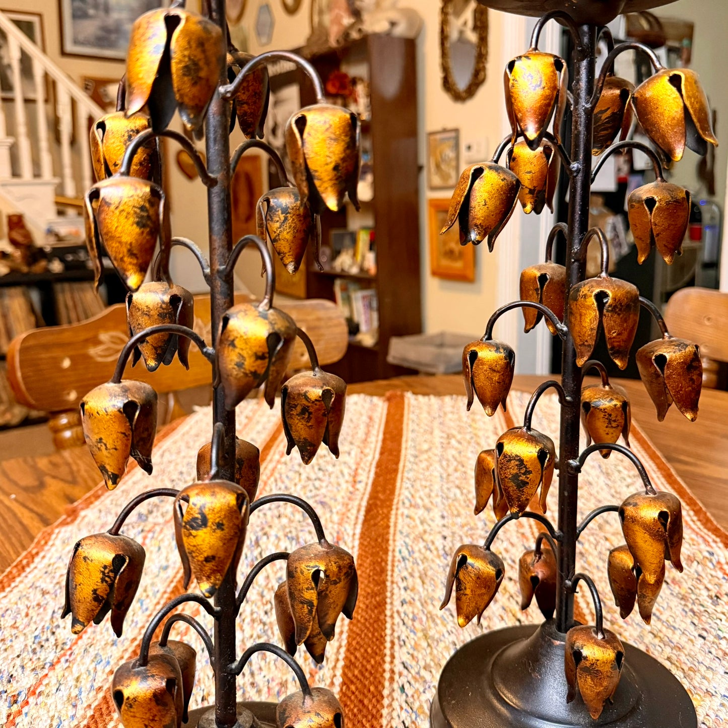 Set of Two Vintage Gilt Lily of The Valley Pillar Candle Holders