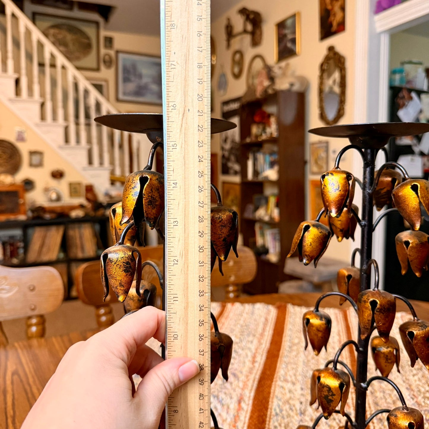 Set of Two Vintage Gilt Lily of The Valley Pillar Candle Holders