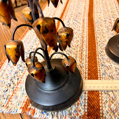 Set of Two Vintage Gilt Lily of The Valley Pillar Candle Holders