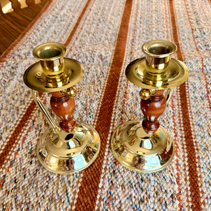 Set of Two Vintage Home Interiors Lady Gimble Wood and Brass Candlestick Holders