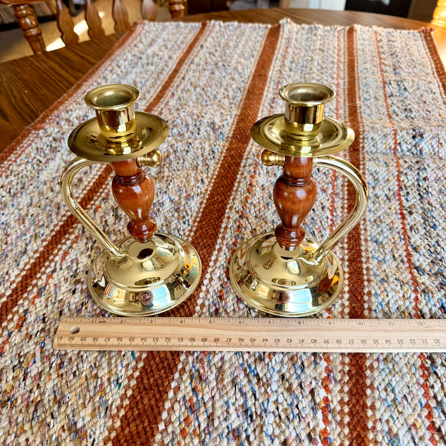 Set of Two Vintage Home Interiors Lady Gimble Wood and Brass Candlestick Holders