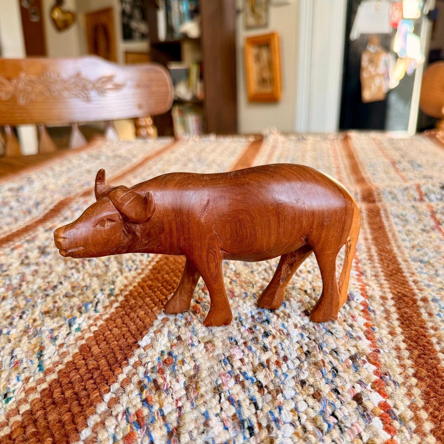 Vintage Wooden Hand Carved Water Buffalo Wooden Folk Art