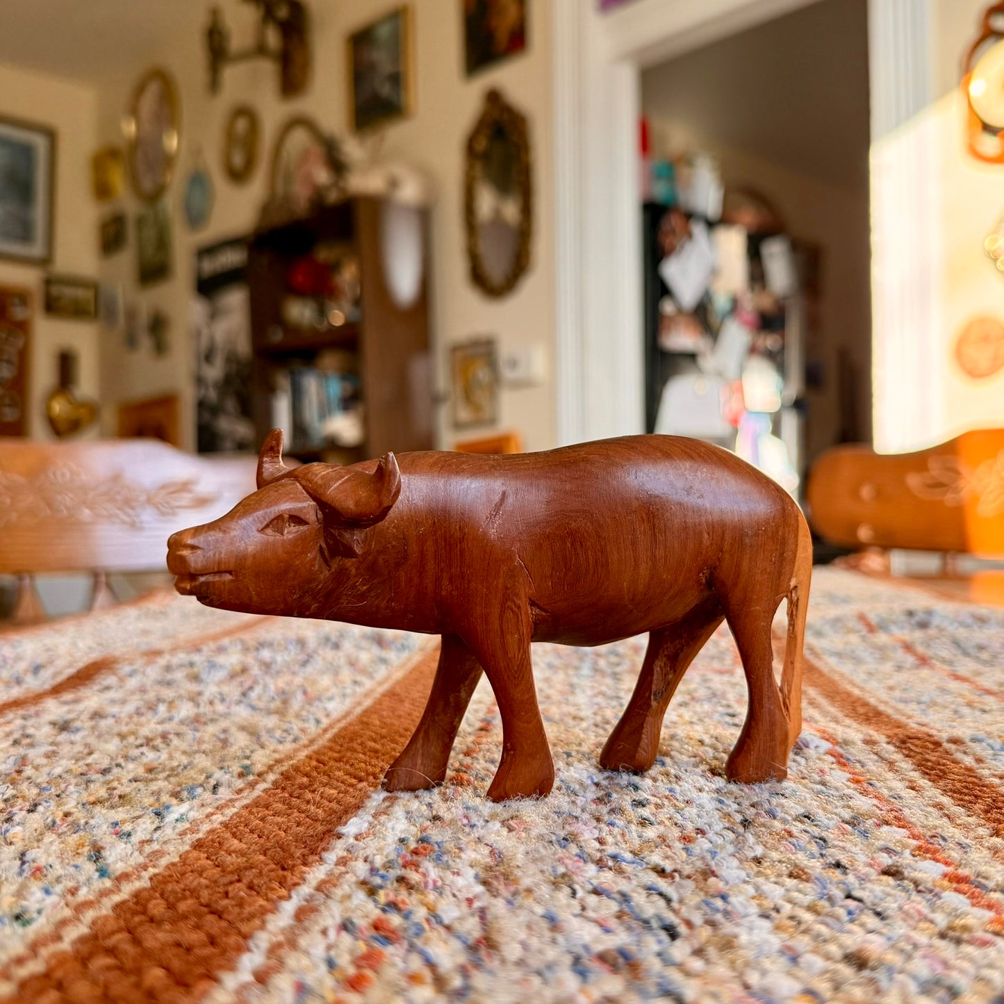 Vintage Wooden Hand Carved Water Buffalo Wooden Folk Art