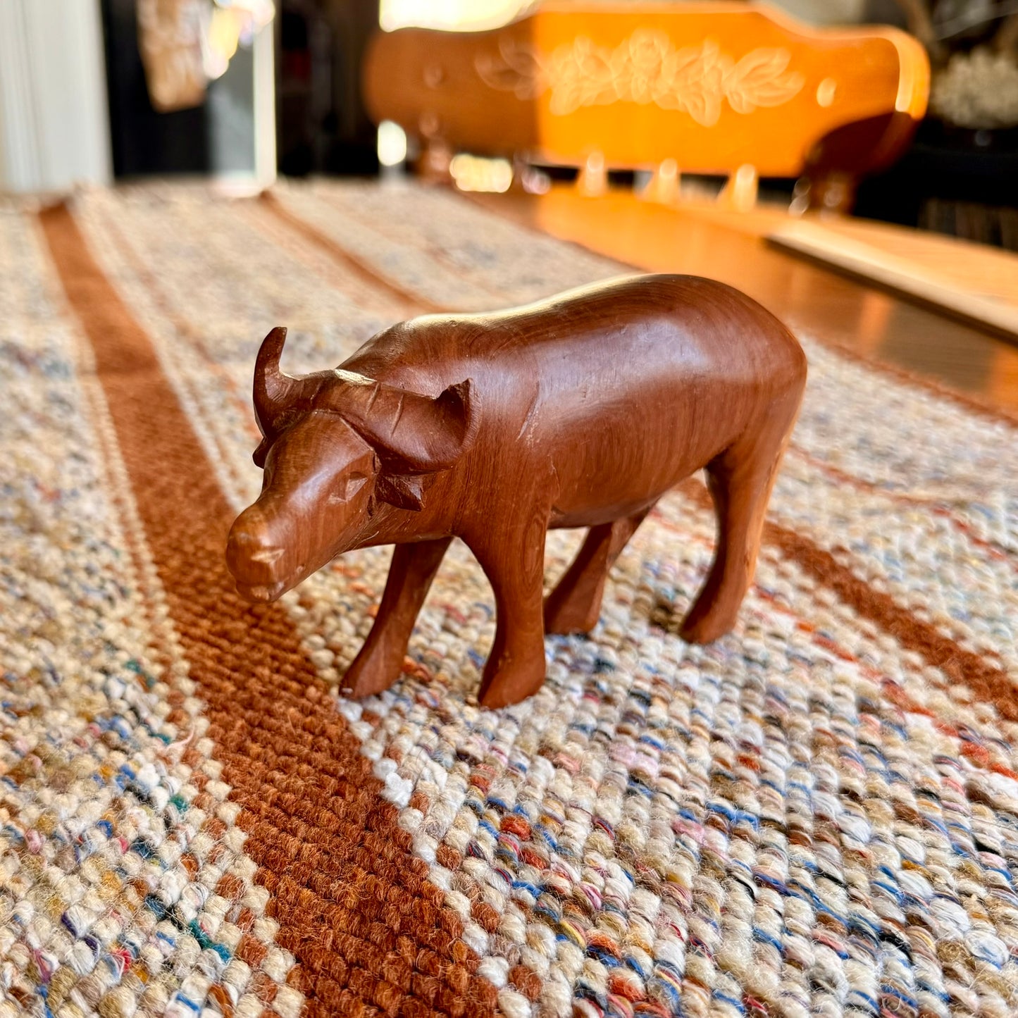 Vintage Wooden Hand Carved Water Buffalo Wooden Folk Art