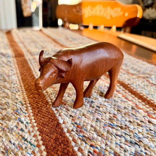 Vintage Wooden Hand Carved Water Buffalo Wooden Folk Art