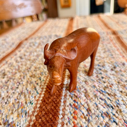 Vintage Wooden Hand Carved Water Buffalo Wooden Folk Art