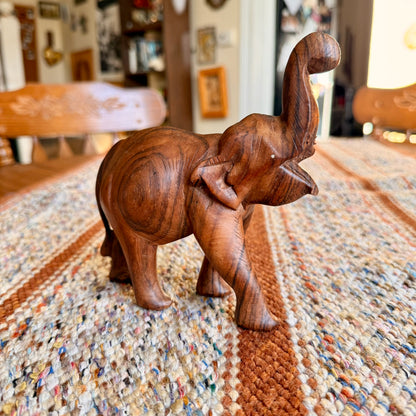 Vintage Wooden Hand Carved Elephant Wooden Folk Art - Missing Tusks