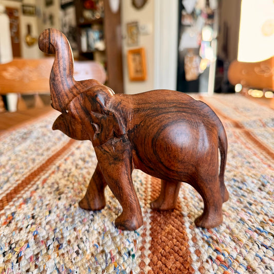 Vintage Wooden Hand Carved Elephant Wooden Folk Art - Missing Tusks