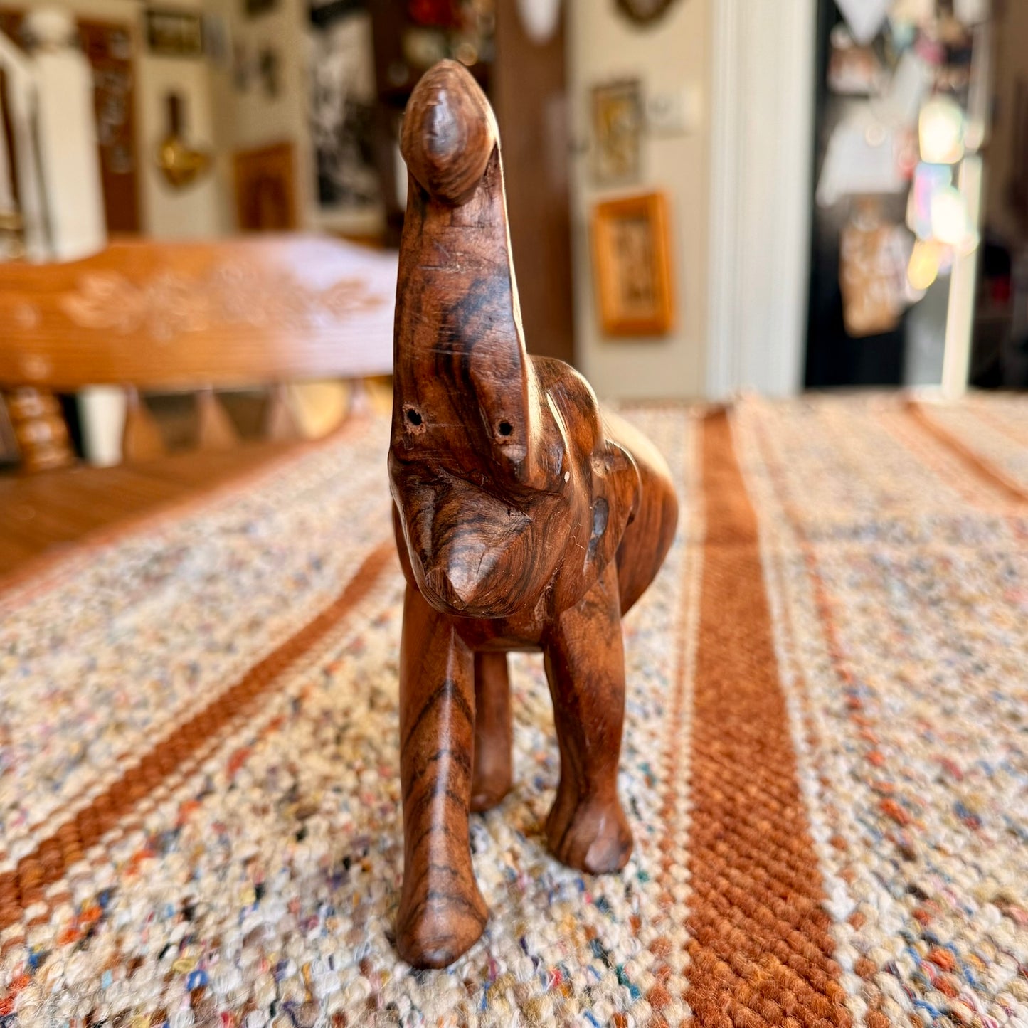 Vintage Wooden Hand Carved Elephant Wooden Folk Art - Missing Tusks