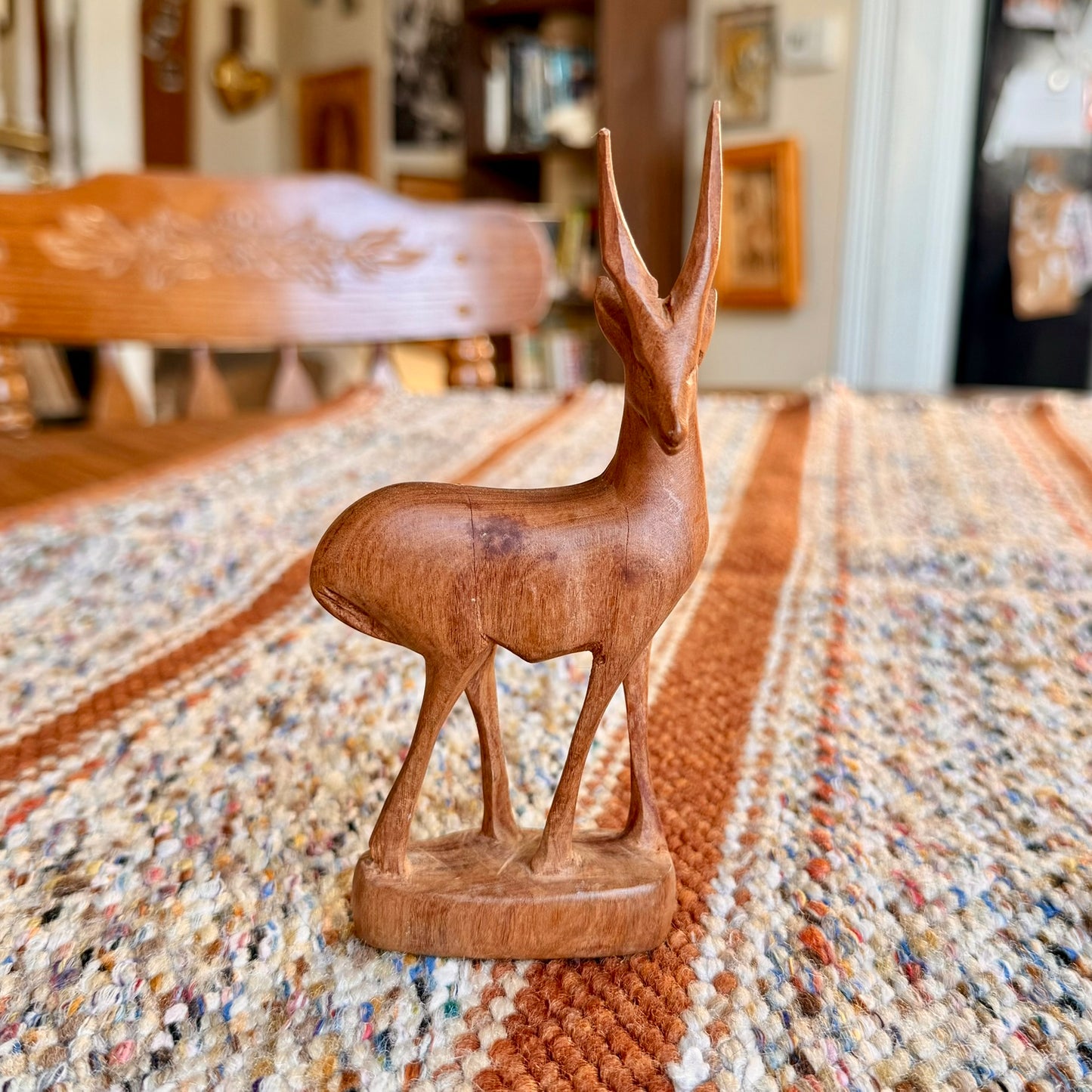 Vintage Wooden Hand Carved Antelope Wooden Folk Art
