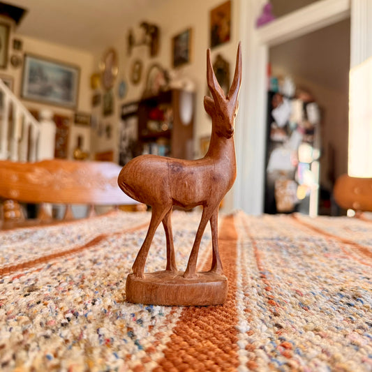 Vintage Wooden Hand Carved Antelope Wooden Folk Art