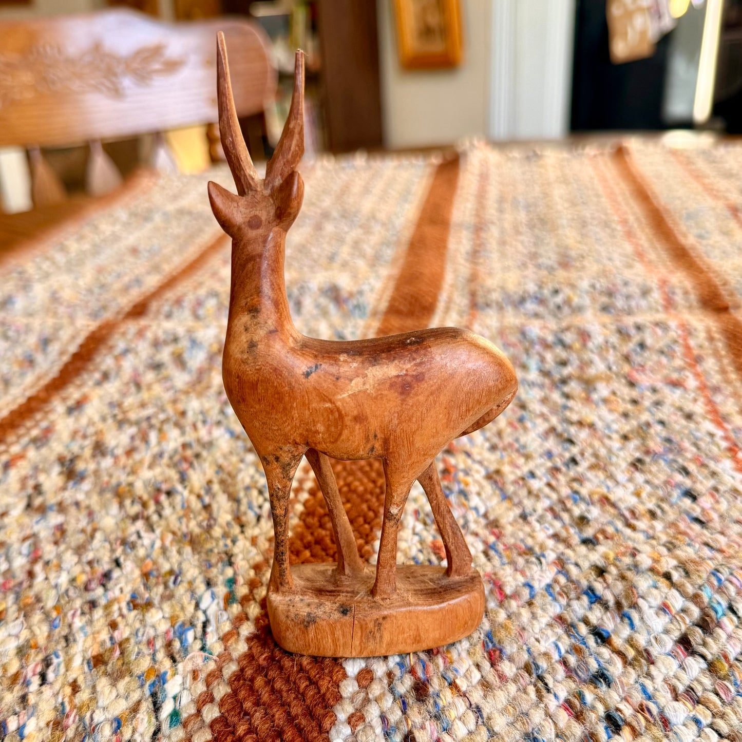 Vintage Wooden Hand Carved Antelope Wooden Folk Art