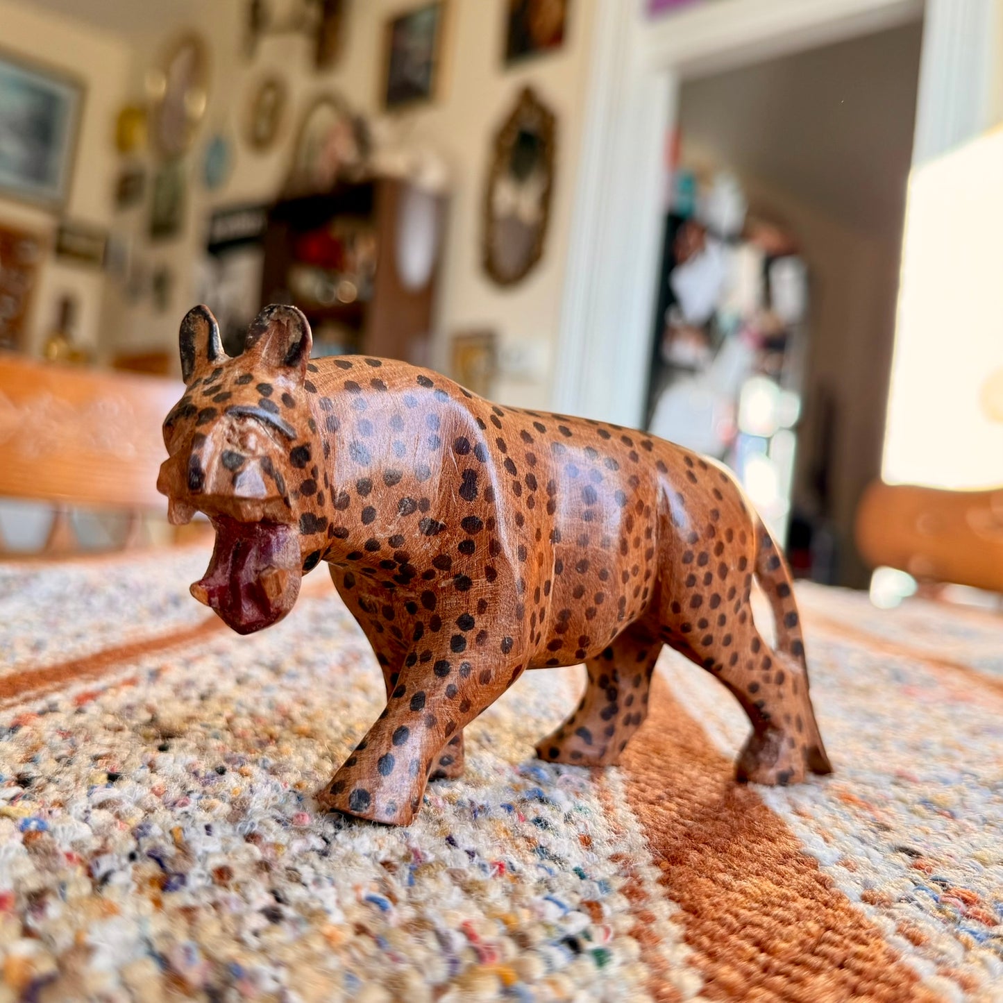 Vintage Wooden Hand Carved Cheetah Wooden Folk Art