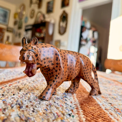 Vintage Wooden Hand Carved Cheetah Wooden Folk Art