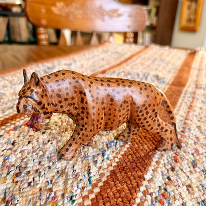 Vintage Wooden Hand Carved Cheetah Wooden Folk Art