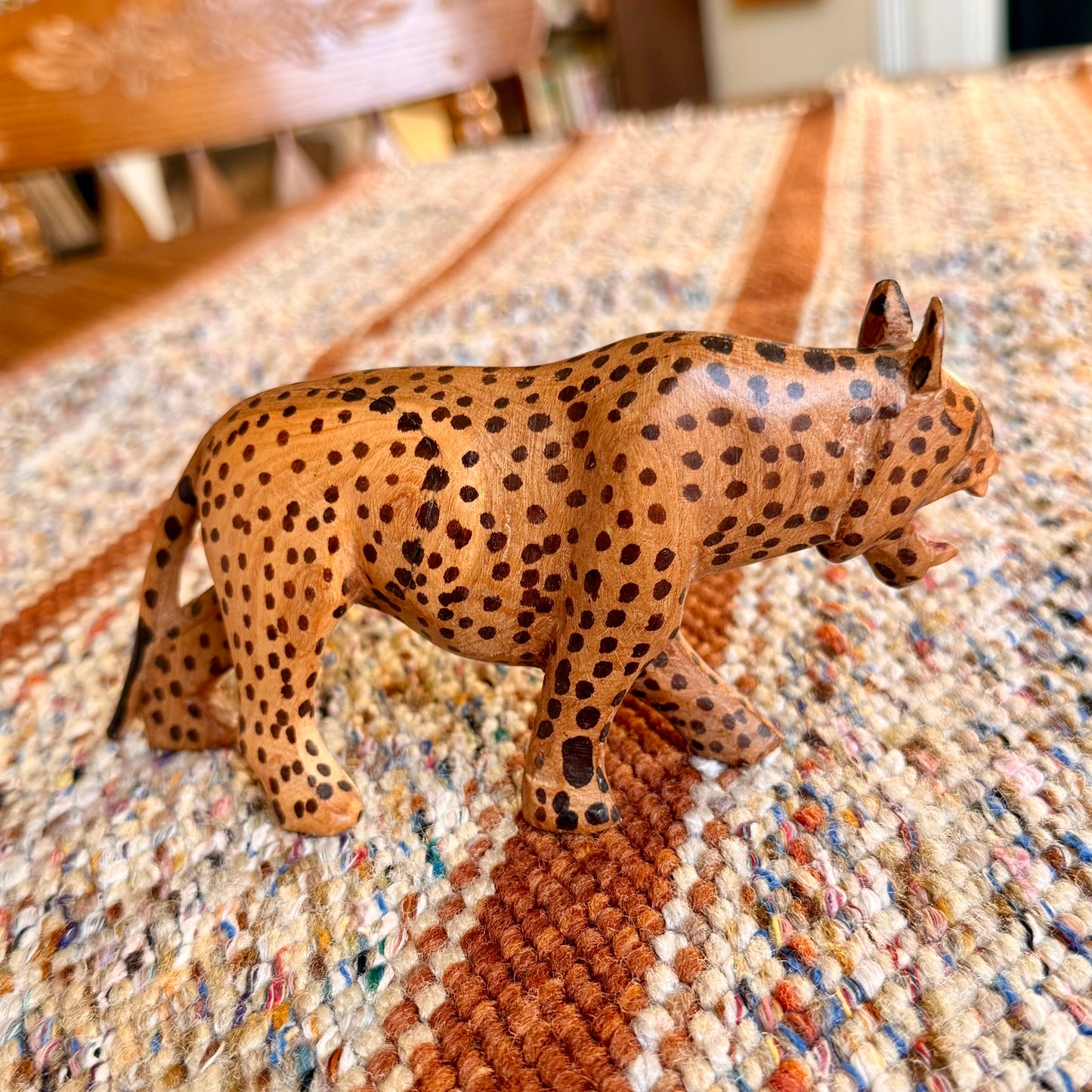 Vintage Wooden Hand Carved Cheetah Wooden Folk Art
