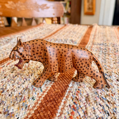 Vintage Wooden Hand Carved Cheetah Wooden Folk Art
