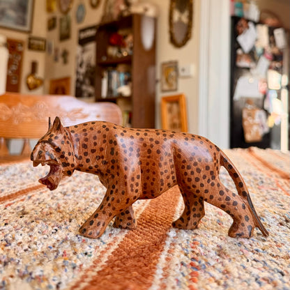 Vintage Wooden Hand Carved Cheetah Wooden Folk Art