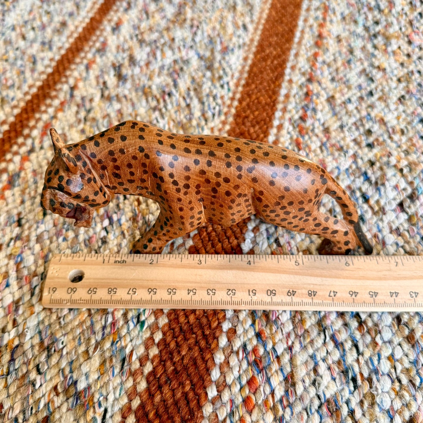 Vintage Wooden Hand Carved Cheetah Wooden Folk Art
