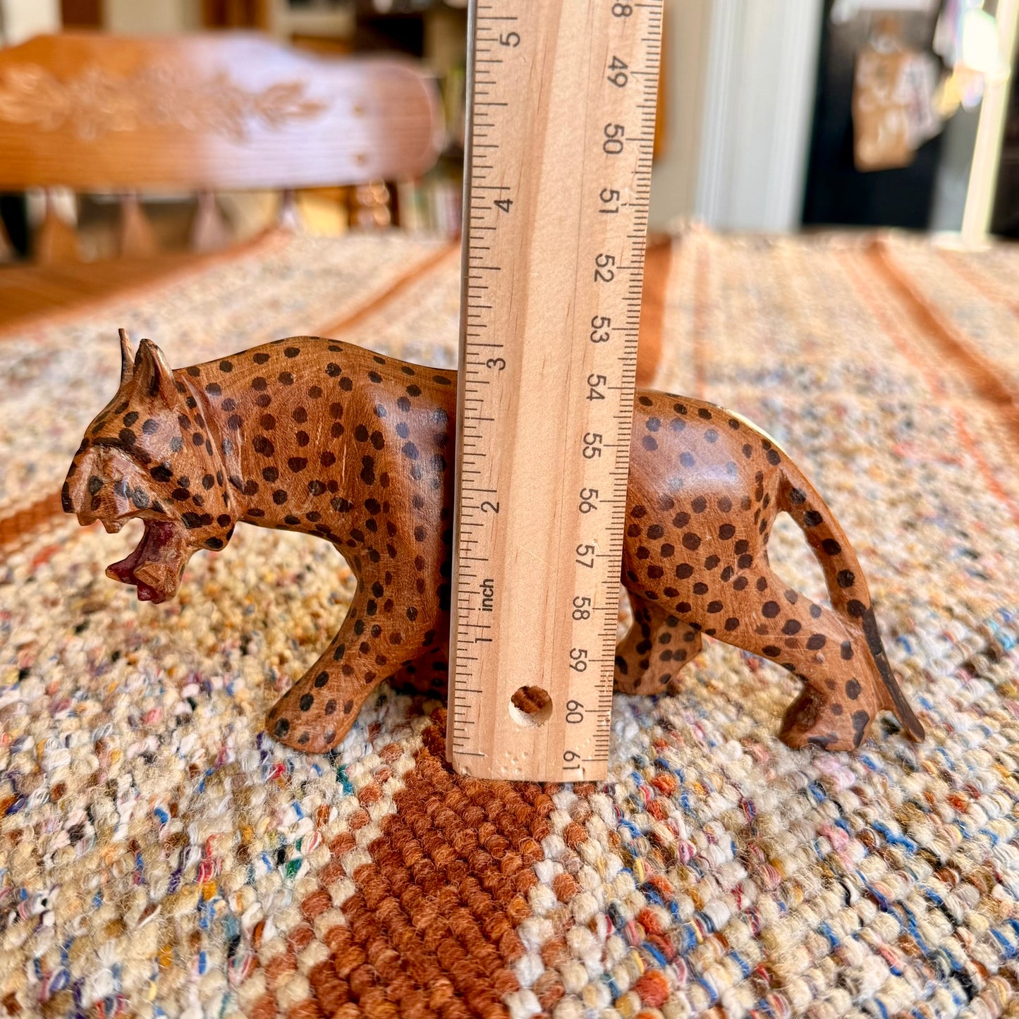 Vintage Wooden Hand Carved Cheetah Wooden Folk Art
