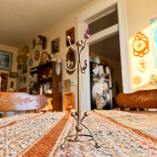 Teeny Tiny Metal Doll House Coat Rack / Jewelry Ring Hanger