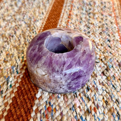 Vintage Purple Amethyst Stone Tee Light Holder / Tiny Succulent Stone Planter Pot