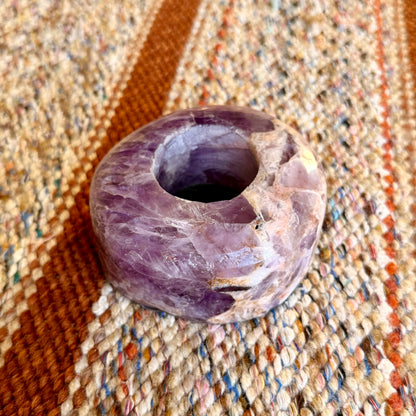 Vintage Purple Amethyst Stone Tee Light Holder / Tiny Succulent Stone Planter Pot