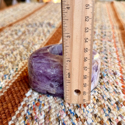 Vintage Purple Amethyst Stone Tee Light Holder / Tiny Succulent Stone Planter Pot