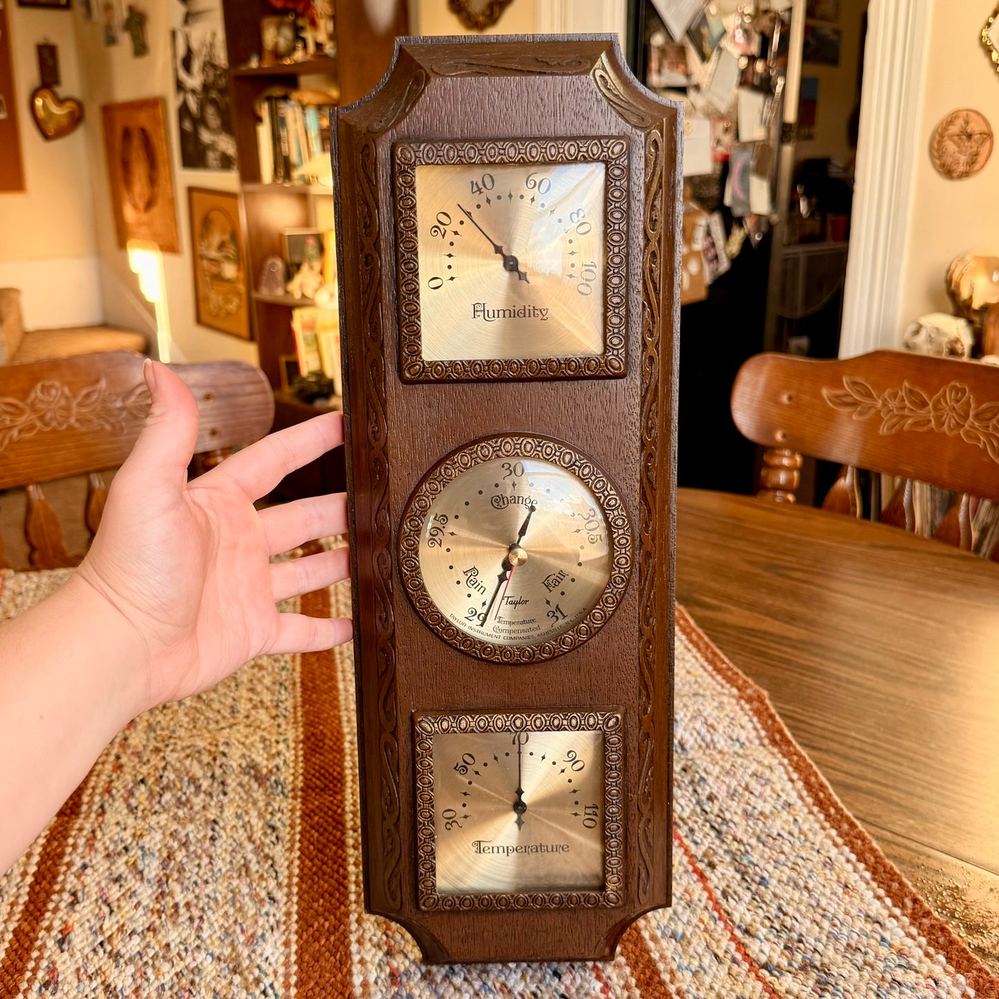 Working Vintage Faux Wood Taylor Weather Station - Barometer, Thermometer & Humidity Gauge