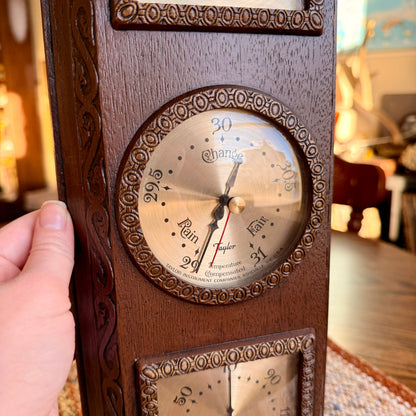 Working Vintage Faux Wood Taylor Weather Station - Barometer, Thermometer & Humidity Gauge