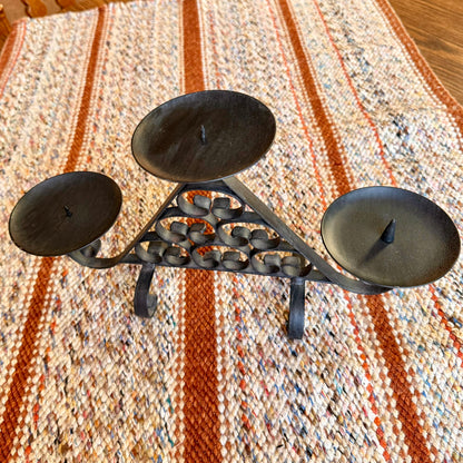 Vintage Wrought Iron Spanish Scroll Style 2 Tier 3 Pillar Candelabra