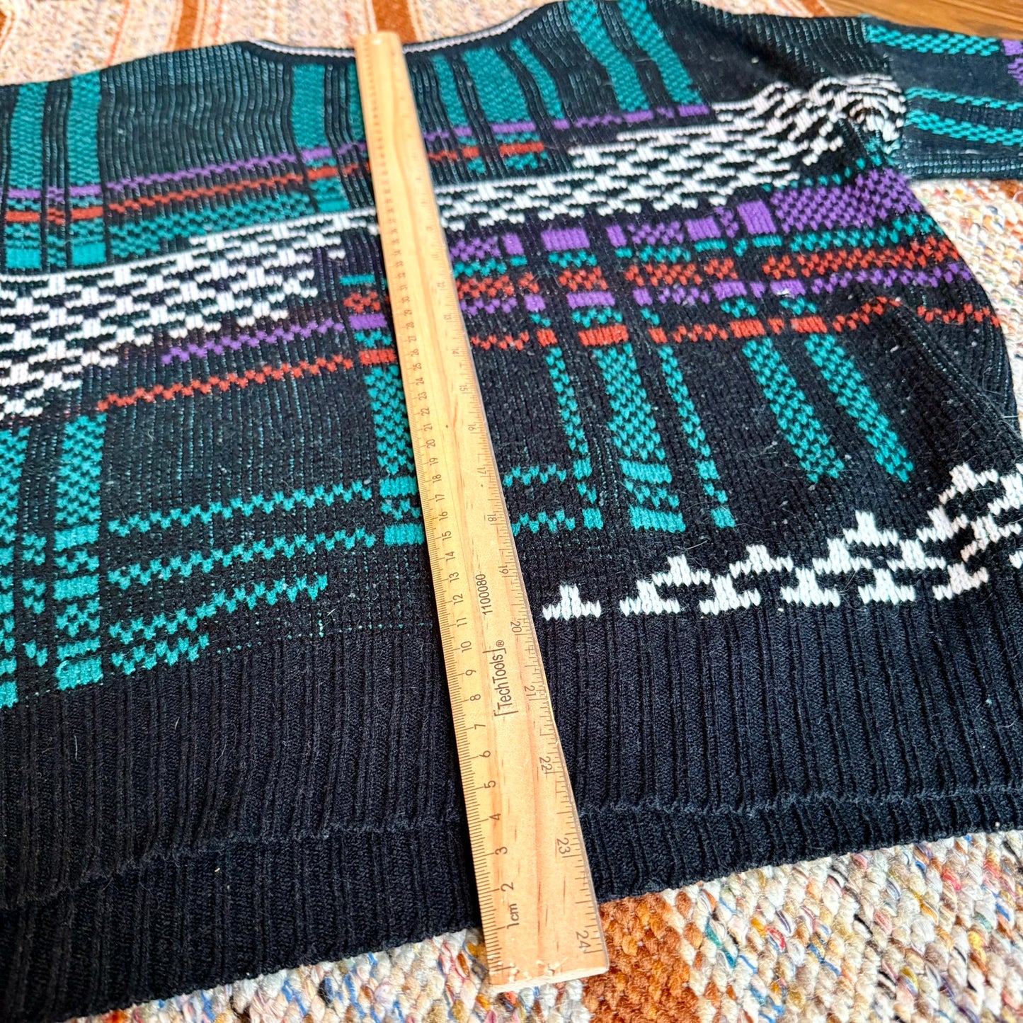 Vintage 80s Geometric Plaid Video Game Style Weeds Grandpa Sweater