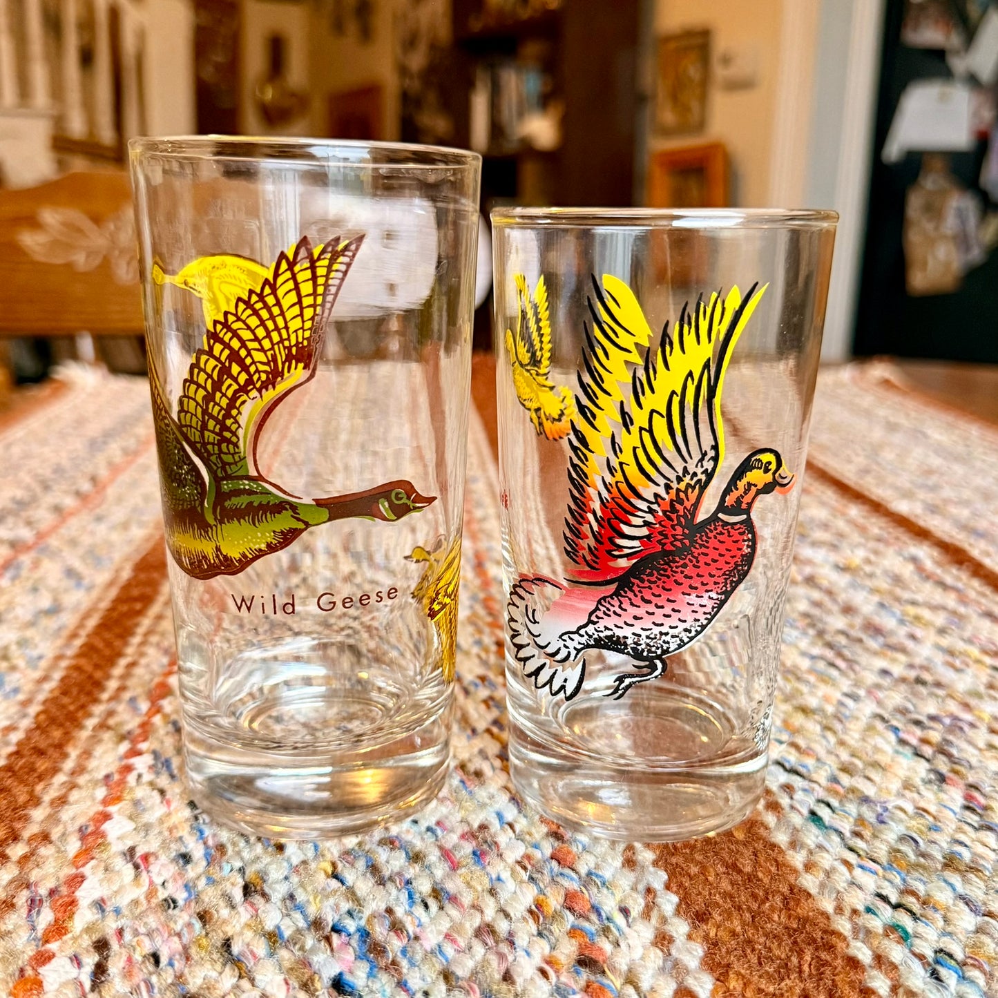 Set of 2 Vintage Federal Game Fowl / Waterfowl Highball Tumbler Glasses