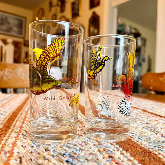 Set of 2 Vintage Federal Game Fowl / Waterfowl Highball Tumbler Glasses