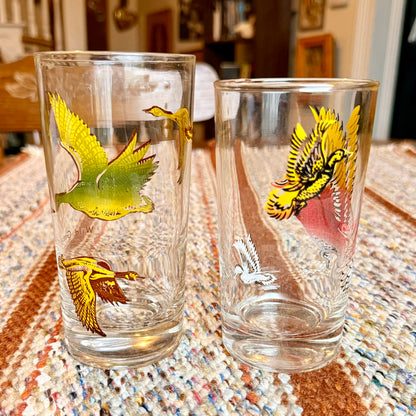 Set of 2 Vintage Federal Game Fowl / Waterfowl Highball Tumbler Glasses