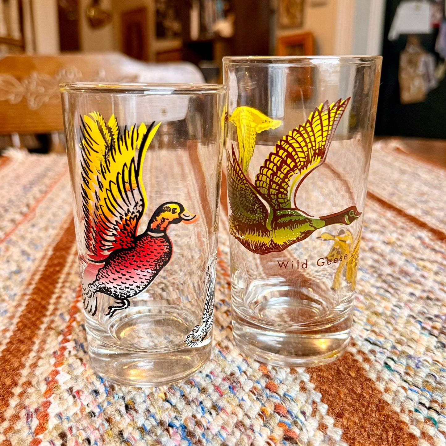Set of 2 Vintage Federal Game Fowl / Waterfowl Highball Tumbler Glasses
