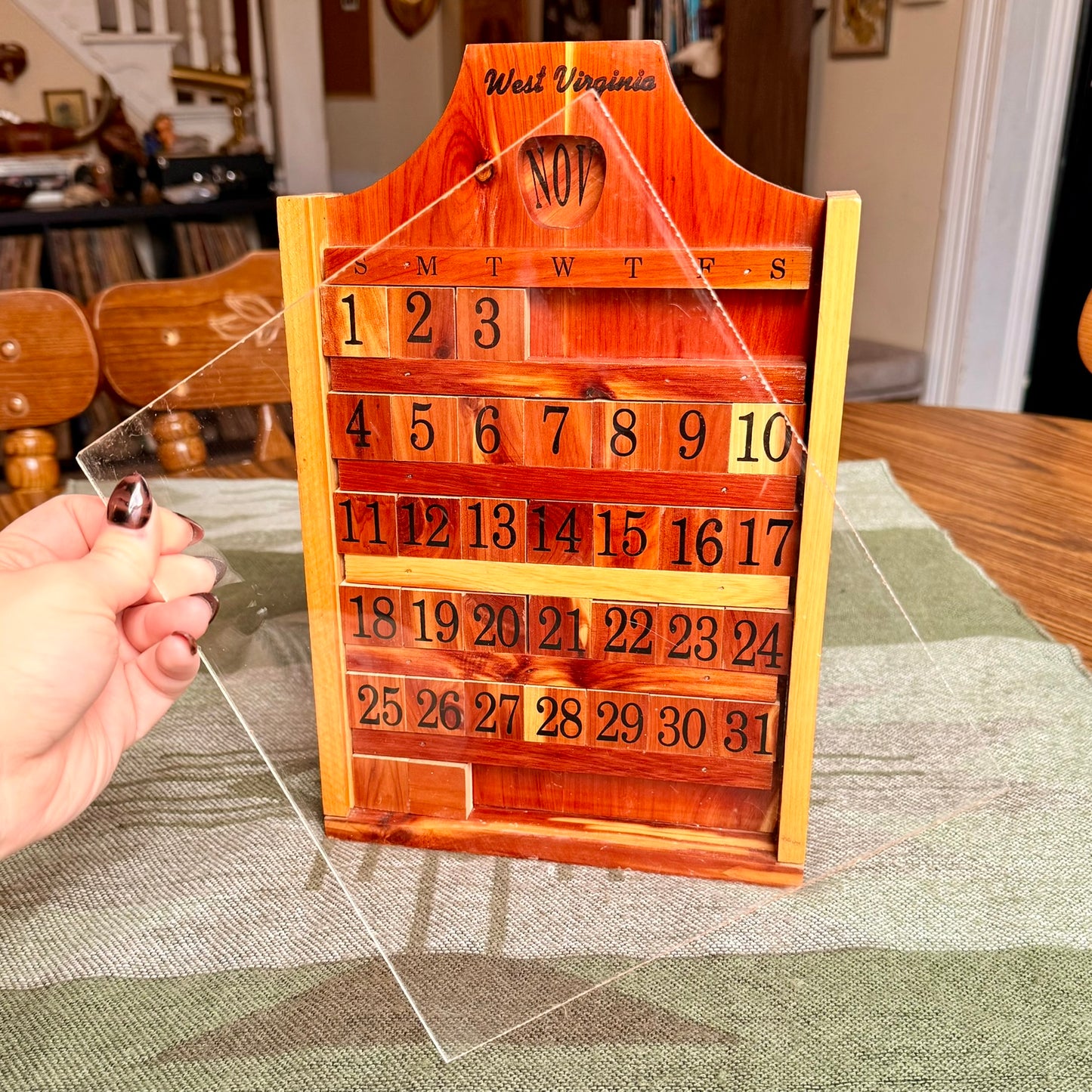 Vintage Wooden Folk Art Perpetual Calendar - West Virginia Souvenir