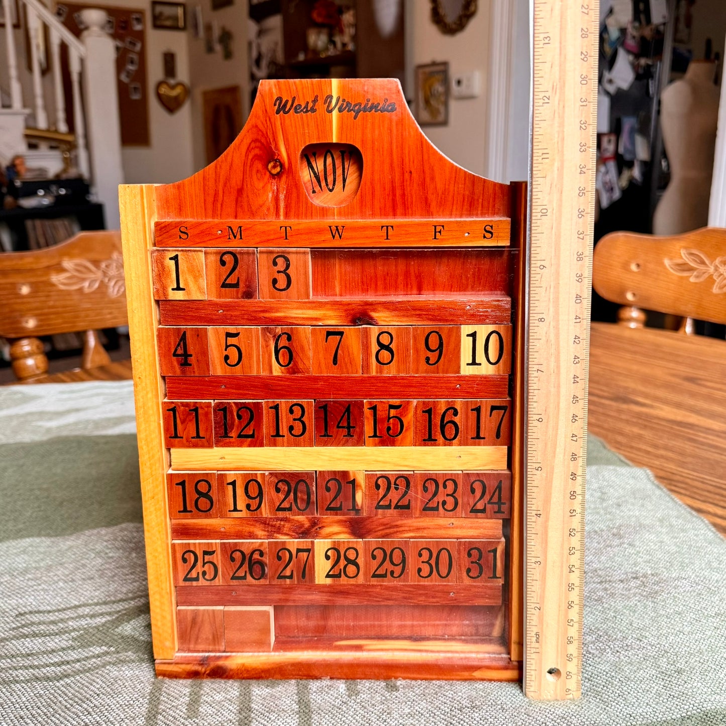 Vintage Wooden Folk Art Perpetual Calendar - West Virginia Souvenir