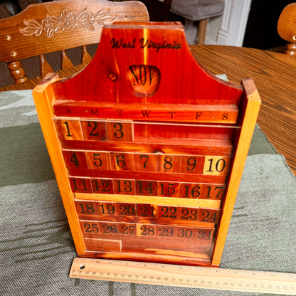 Vintage Wooden Folk Art Perpetual Calendar - West Virginia Souvenir