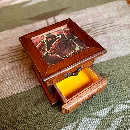Vintage Wooden two Drawer Jewelry Box with Glass Top Window
