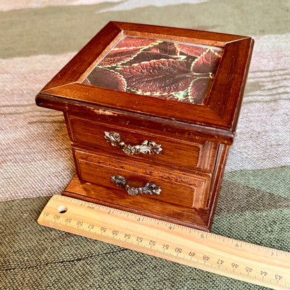 Vintage Wooden two Drawer Jewelry Box with Glass Top Window