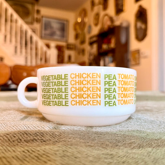 Vintage Glassbake Milk Glass Retro Soup Mug - Vegetable Soup