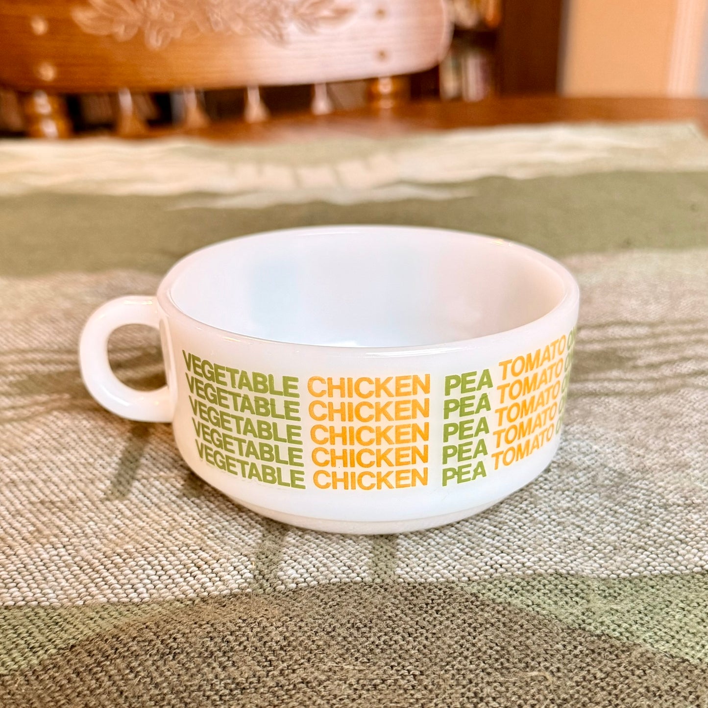 Vintage Glassbake Milk Glass Retro Soup Mug - Vegetable Soup
