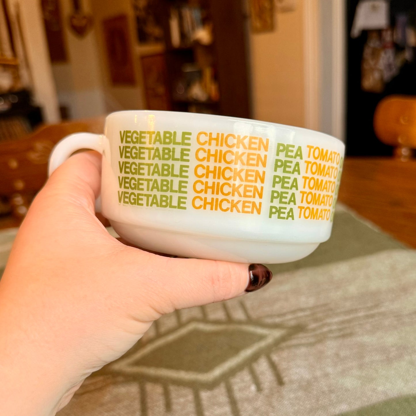 Vintage Glassbake Milk Glass Retro Soup Mug - Vegetable Soup