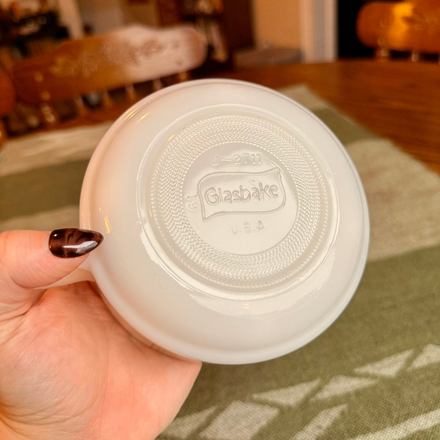 Vintage Glassbake Milk Glass Retro Soup Mug - Vegetable Soup