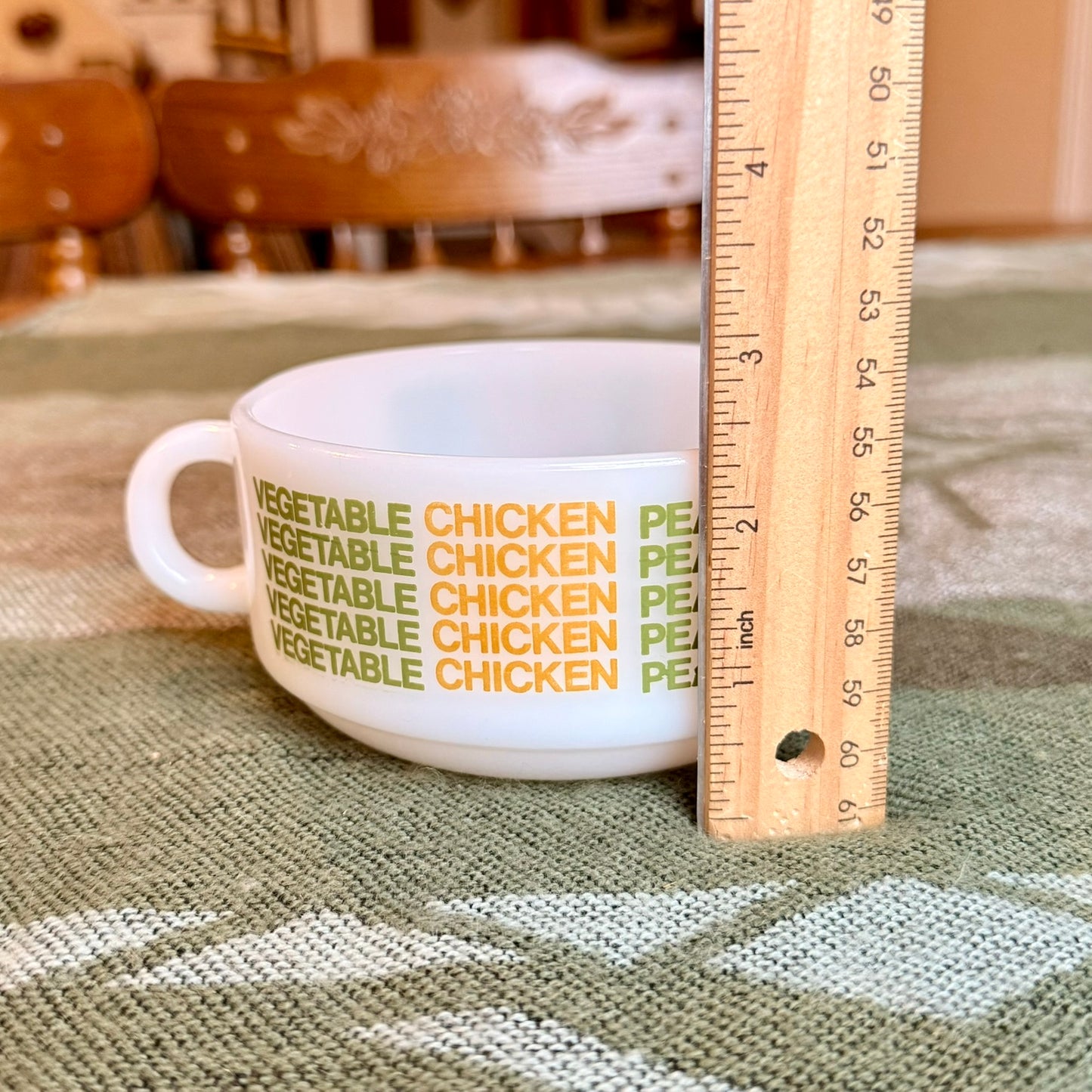 Vintage Glassbake Milk Glass Retro Soup Mug - Vegetable Soup