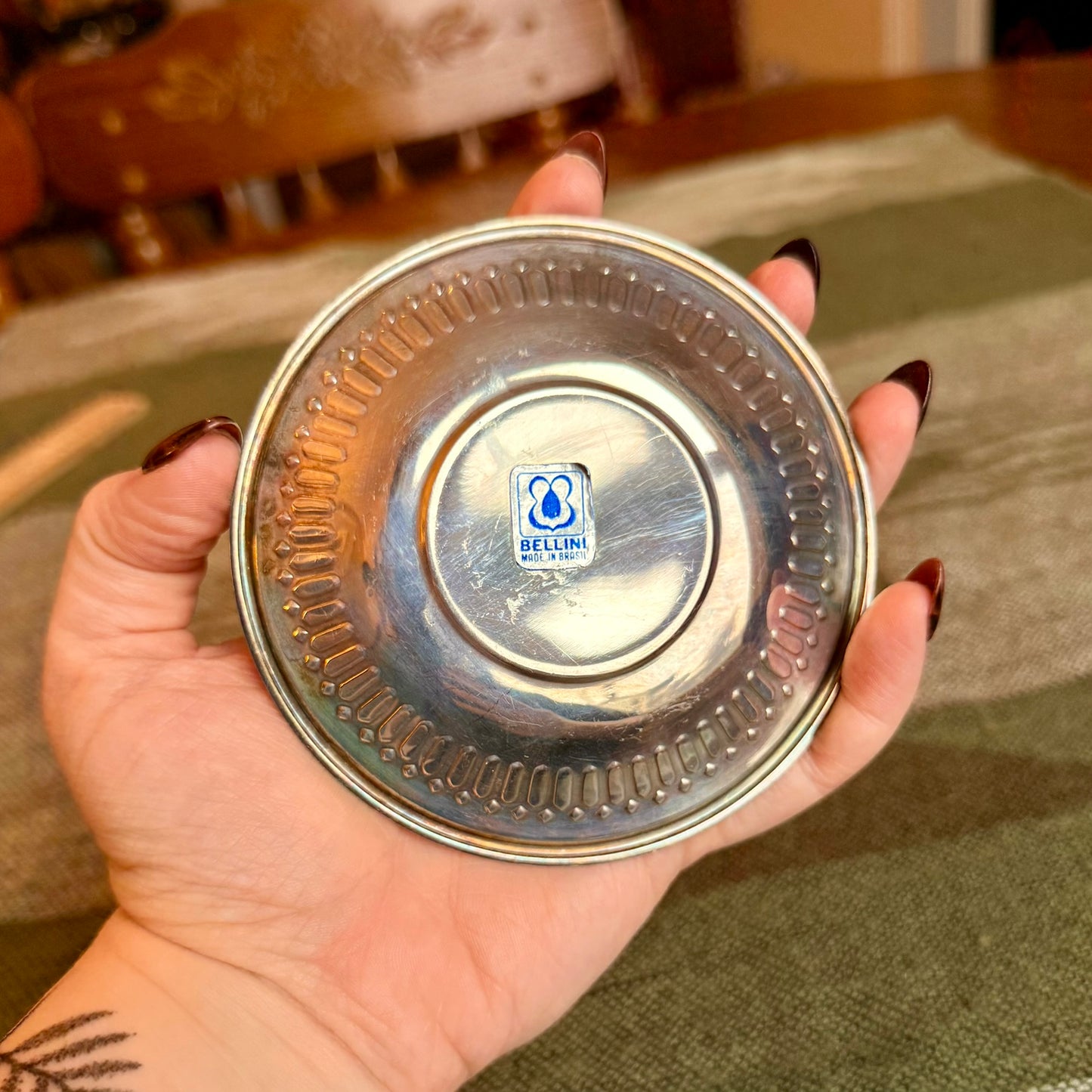 Small Bellini Silver Colored Metal Trinket / Jewelry Tray / Ring Dish / Vanity Tray