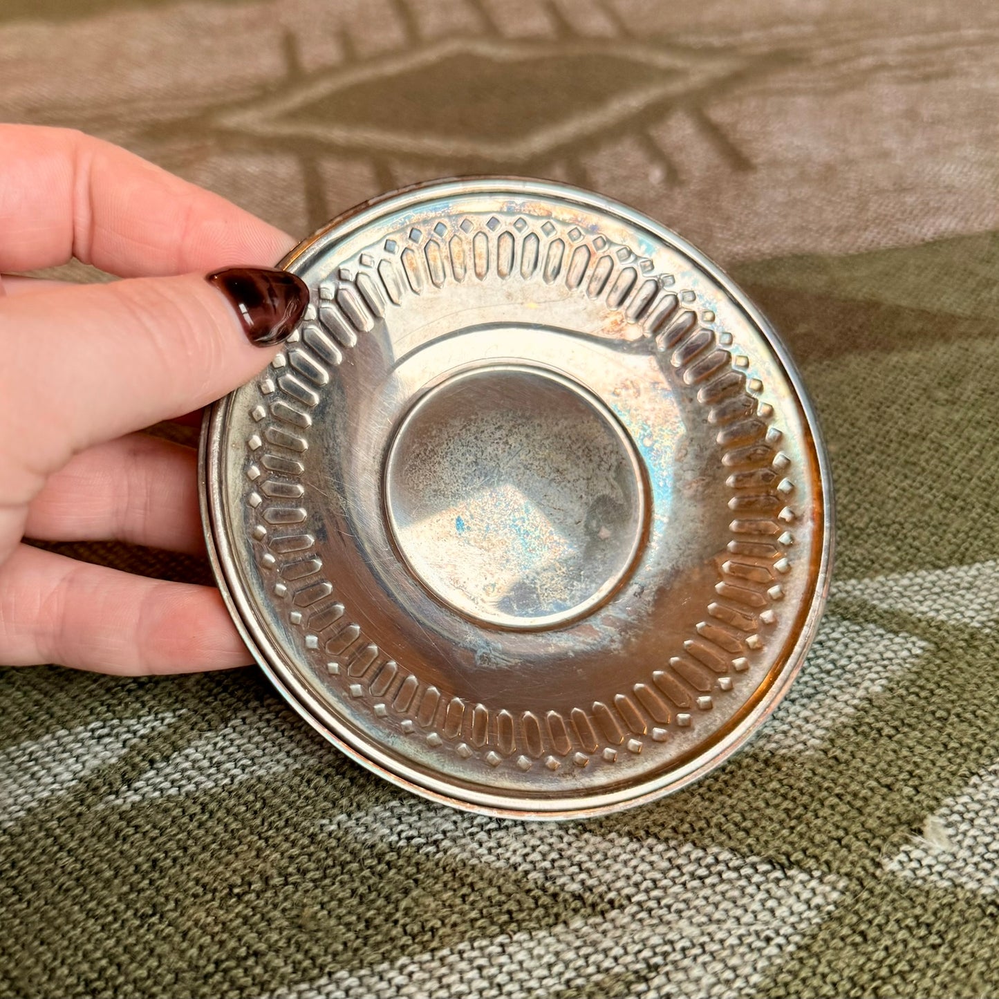 Small Bellini Silver Colored Metal Trinket / Jewelry Tray / Ring Dish / Vanity Tray